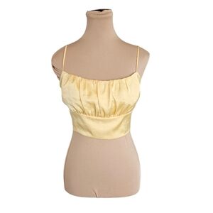 Aritzia Wilfred Sonnet Yellow Ruched Bustier Cropped Satin Camisole Sz L
